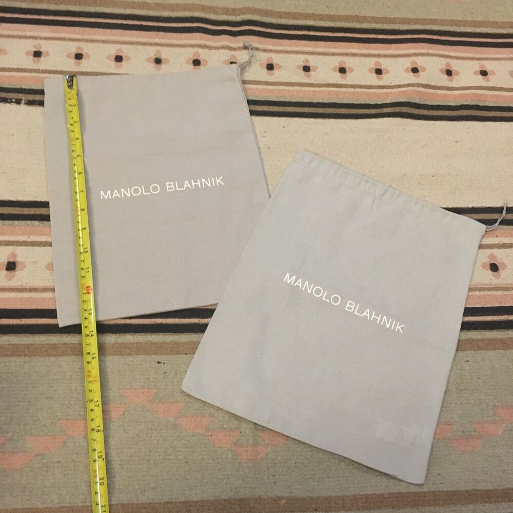 Two (2) Manolo Blahnik 13” x 10” square gray drawstring dustbag garment dust bag